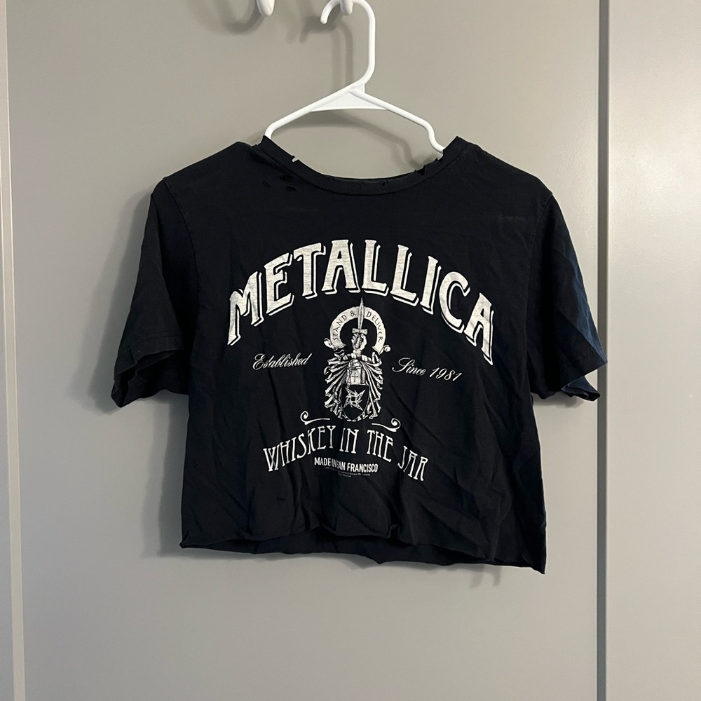 Distressed Metallica Black Crop Top
